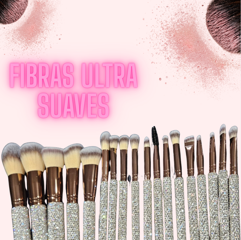Brochas de maquillaje con diamantes coloridos y elegantes 18 piezas